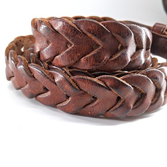 Vintage Genuine Leather Braided Belt Brown Western Distressed 1 Inch Wide XL 48 - Picture 5 of 11